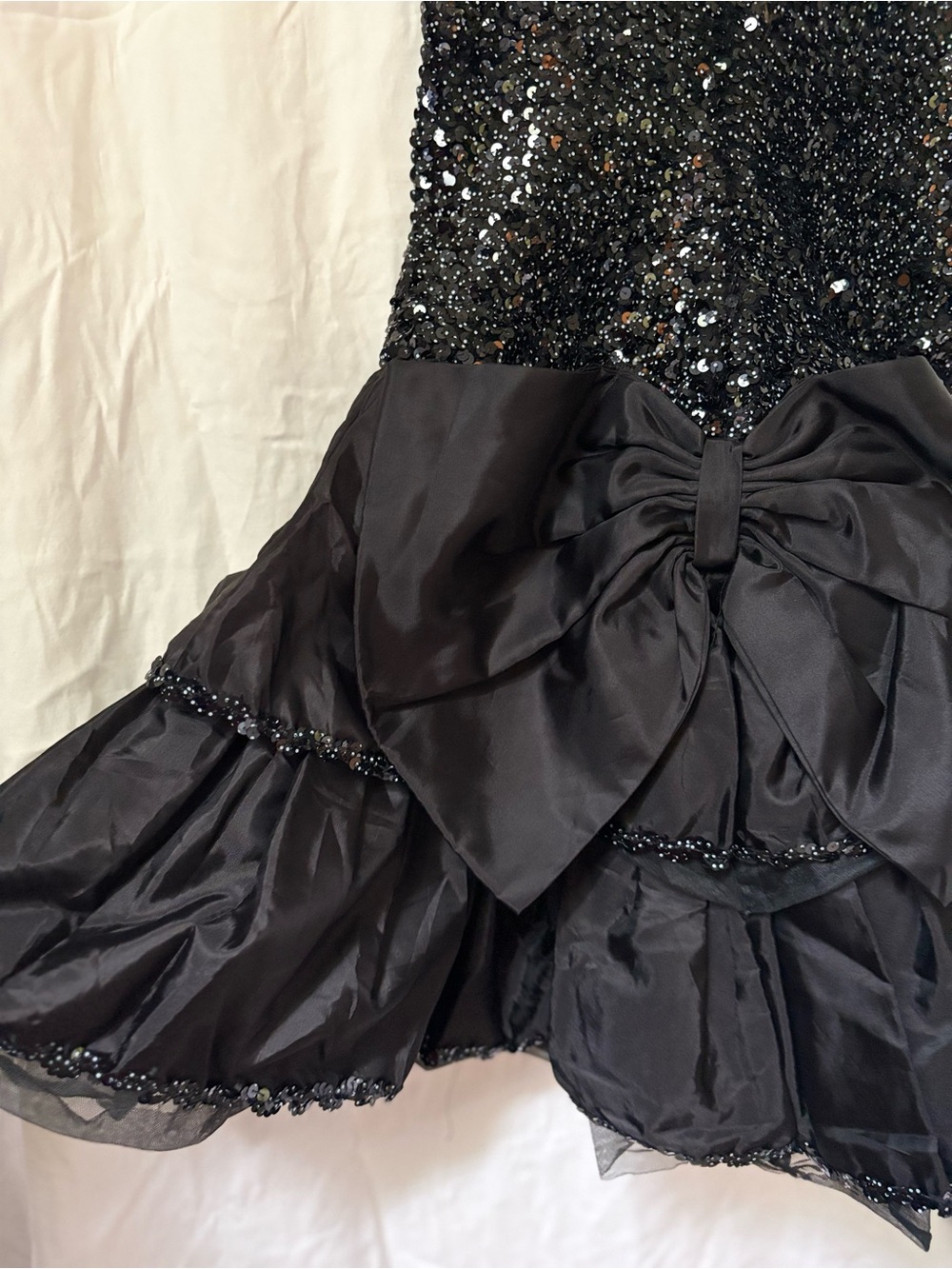Rare Black Sequin Bow Party Dress Vintage 1980s flexible sizing
